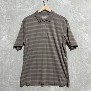 Eddie Bauer Travex Polo Shirt Men's Medium Brown Striped‎ Casual Hiking Active